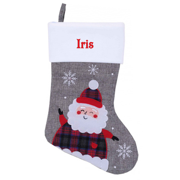 Brodert grå julestrømpe med linutseende Brodert grå julestrømpe med linutseende
