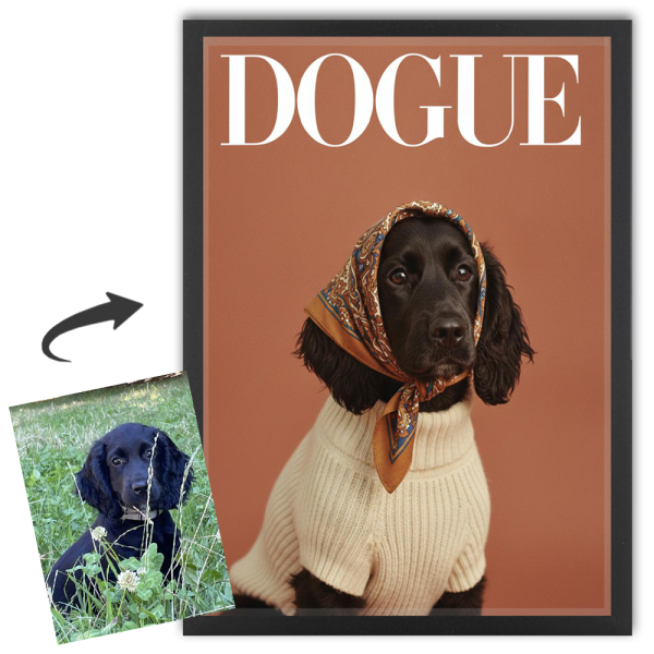 Forside av DOGUE-magasin basert på et bilde Forside av DOGUE-magasin basert på et bilde