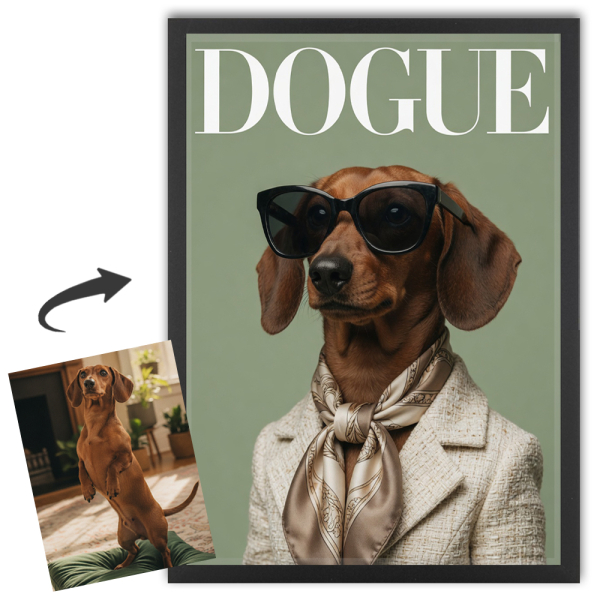 Forside av DOGUE-magasin basert på et bilde Forside av DOGUE-magasin basert på et bilde