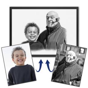 Fotomontasje for et portrett i kulltegningstil Fotomontasje for et portrett i kulltegningstil