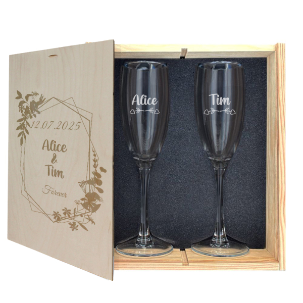 Gaveeske med 2 champagneglass Bryllup Gaveeske med 2 champagneglass Bryllup