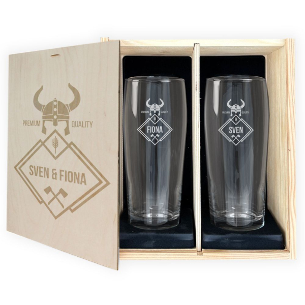 Gavesett med 2 personlige vikingølglass Gavesett med 2 personlige vikingølglass