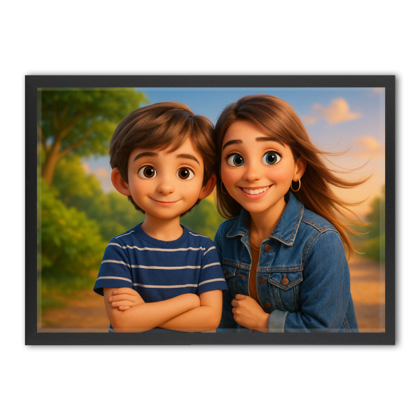 Fotomontasje for et portrett i stil med en 3D-animert film Fotomontasje for et portrett i stil med en 3D-animert film