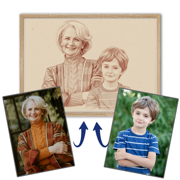 Fotomontasje for et portrett i sanguinestil Fotomontasje for et portrett i sanguinestil