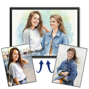 Fotomontasje for et akvarellportrett Fotomontasje for et akvarellportrett