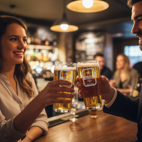 Sett med 2 ølglass med personlig navn Sett med 2 ølglass med personlig navn