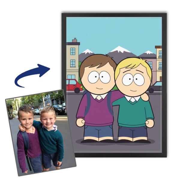 Karikatur i quirky tegneseriestil fra et bilde Karikatur i quirky tegneseriestil fra et bilde