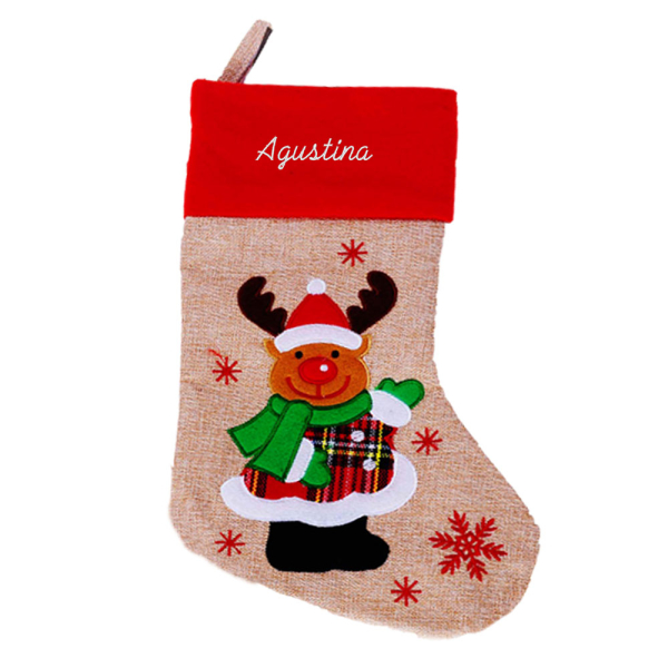 Brodert beige julestr&oslash;mpe med linutseend