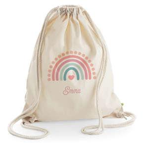 Gymbag med navn og regnbue