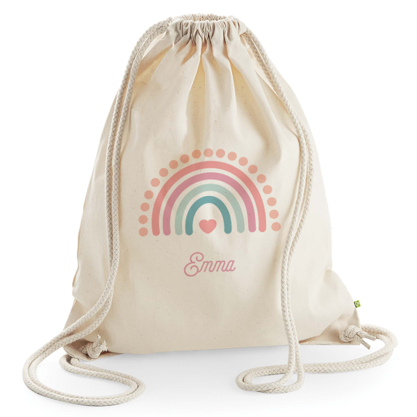 Gymbag med navn og regnbue