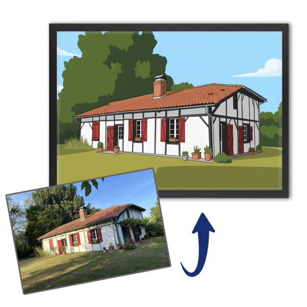 Portrett av hus i flat design basert p&aring; et foto